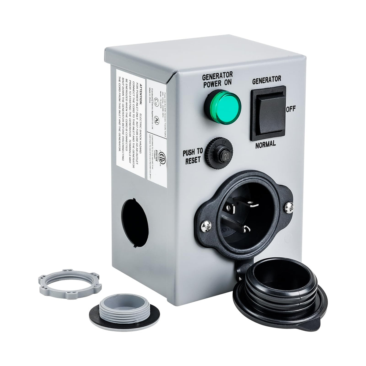 20 Amp 125V Weatherproof Generator Transfer Switch, Manual Power Inlet Box - NEW!