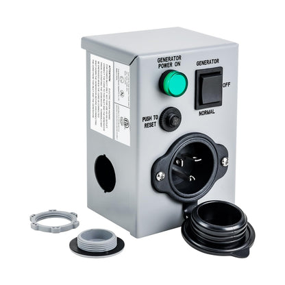 20 Amp 125V Weatherproof Generator Transfer Switch, Manual Power Inlet Box - NEW!