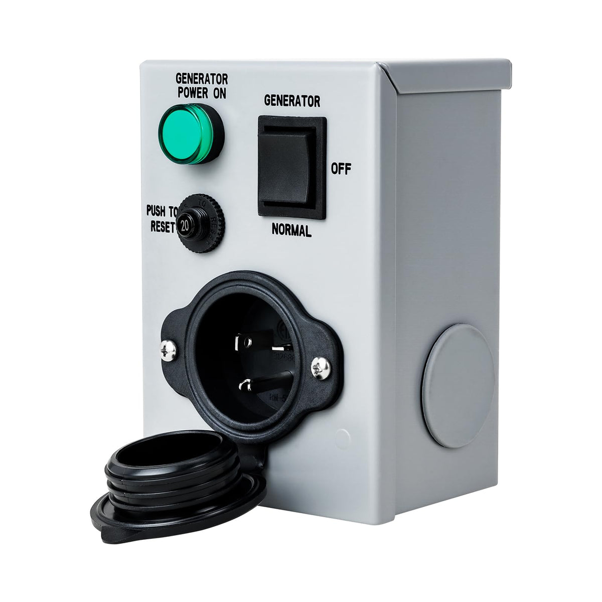 20 Amp 125V Weatherproof Generator Transfer Switch, Manual Power Inlet Box - NEW!