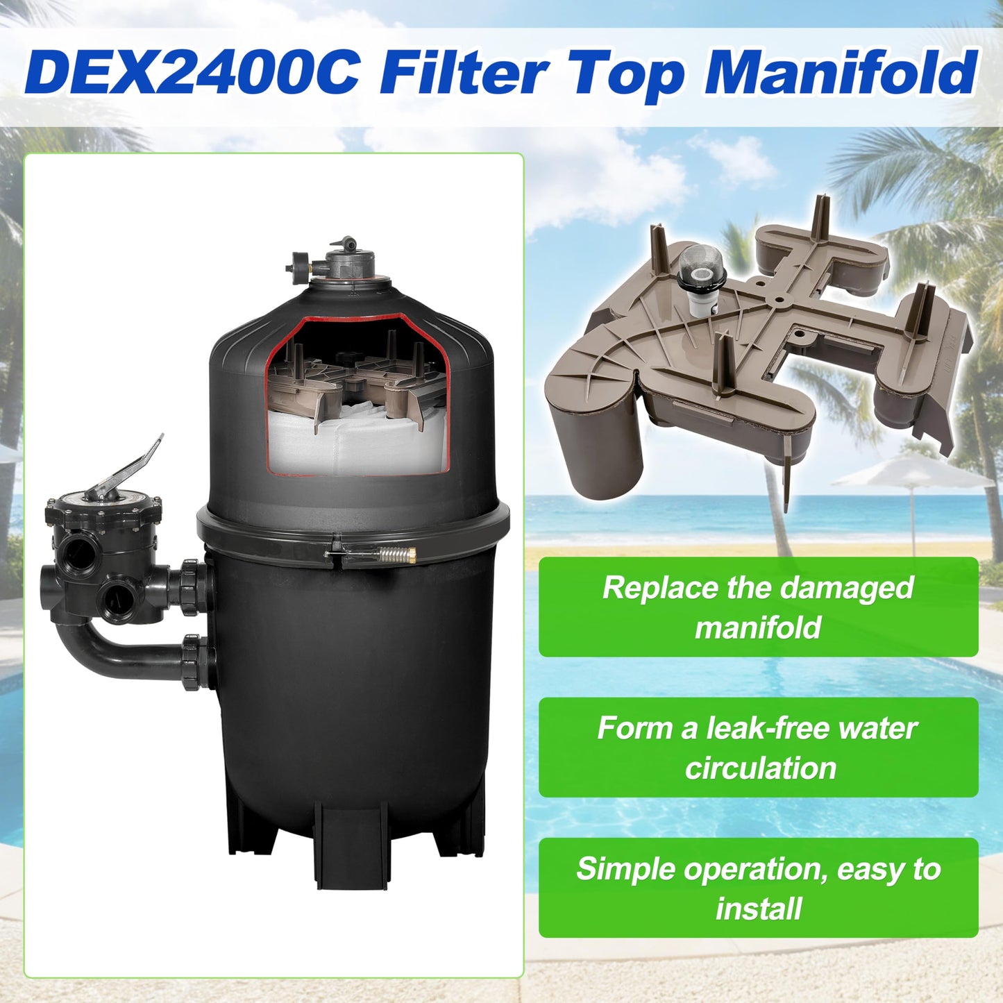 Byenins DEX2400C Filter Manifold Replacement for Hayward Pro-Grid DE Filters - NEW!