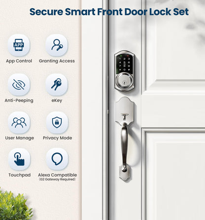 Veise VE06-H Smart Door Lock Set, Keyless Entry, App Control, Satin Nickel - NEW!