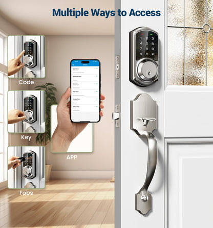 Veise VE06-H Smart Door Lock Set, Keyless Entry, App Control, Satin Nickel - NEW!