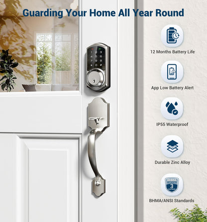Veise VE06-H Smart Door Lock Set, Keyless Entry, App Control, Satin Nickel - NEW!