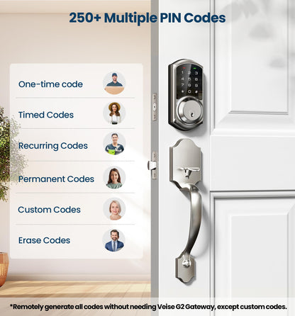 Veise VE06-H Smart Door Lock Set, Keyless Entry, App Control, Satin Nickel - NEW!