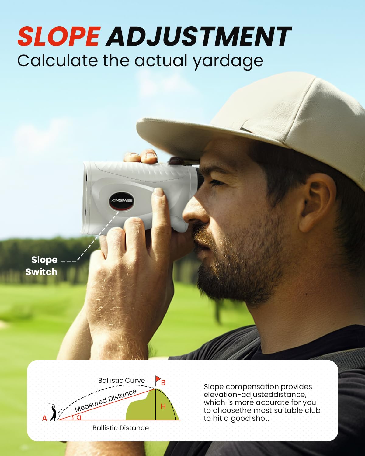 ANSIWEE 7X Golf Laser Rangefinder with Slope Switch & Flag Lock, USGA Legal