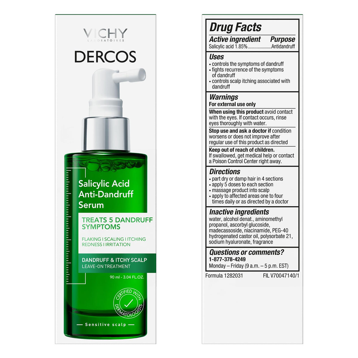 Vichy Dercos Salicylic Acid Anti-Dandruff Scalp Treatment, 3oz for Flakes - NEW!