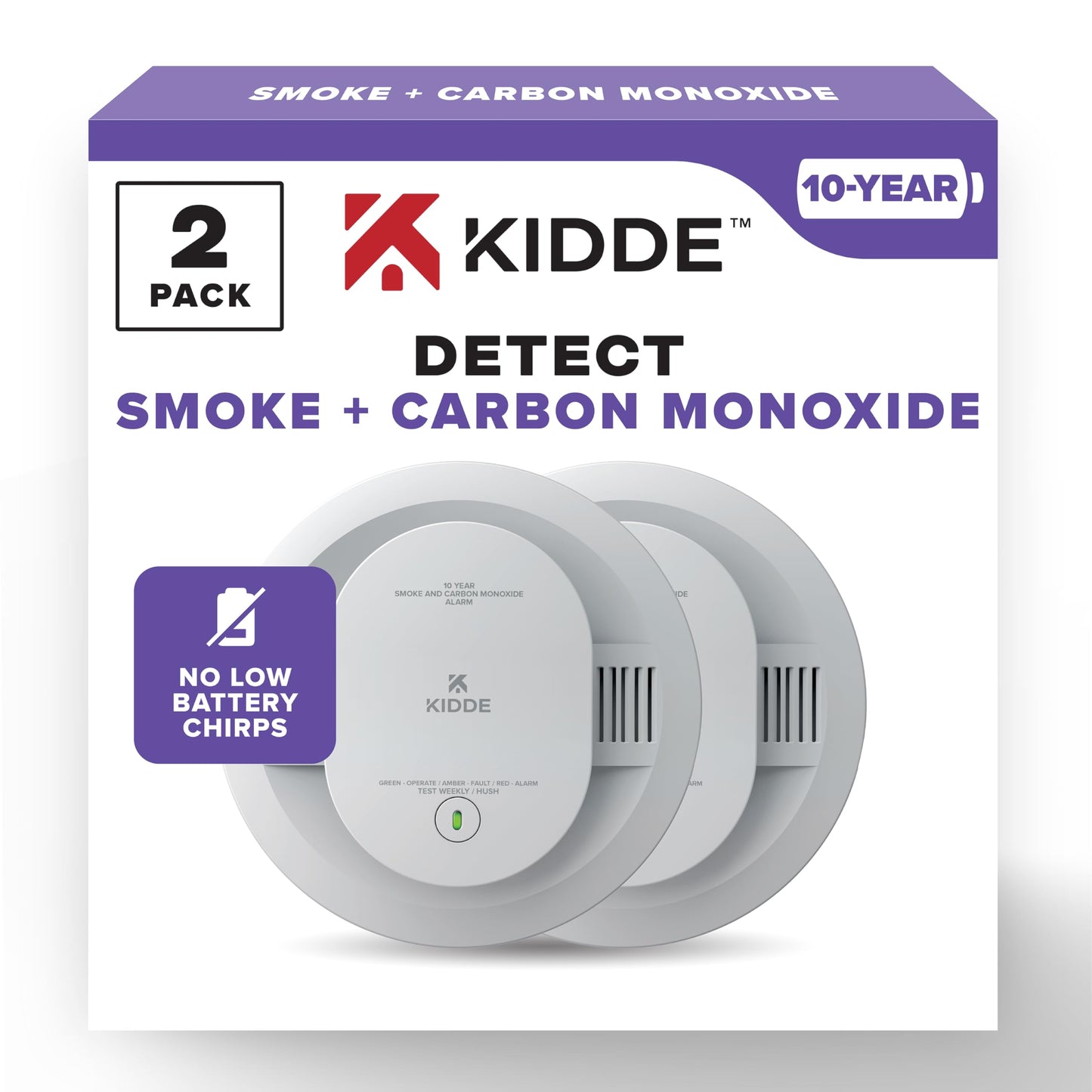 Kidde 30CUAD10 (2 Pack) Smoke & Carbon Monoxide Detector, 10-Year Battery, NEW!