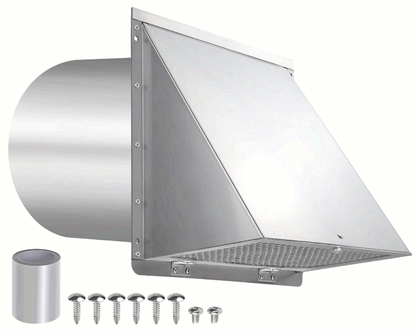 8 Inch Stainless Steel Wall Vent Hood with Screen & Damper for Exhaust Air - NEW!