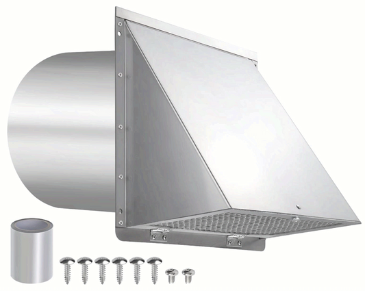 8 Inch Stainless Steel Wall Vent Hood with Screen & Damper for Exhaust Air - NEW!