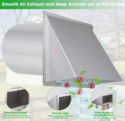 8 Inch Stainless Steel Wall Vent Hood with Screen & Damper for Exhaust Air - NEW!