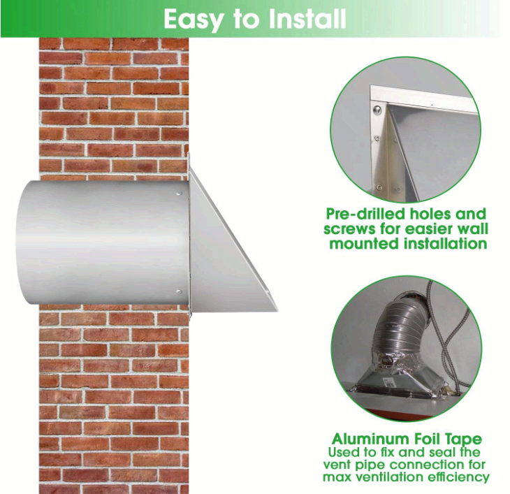 8 Inch Stainless Steel Wall Vent Hood with Screen & Damper for Exhaust Air - NEW!