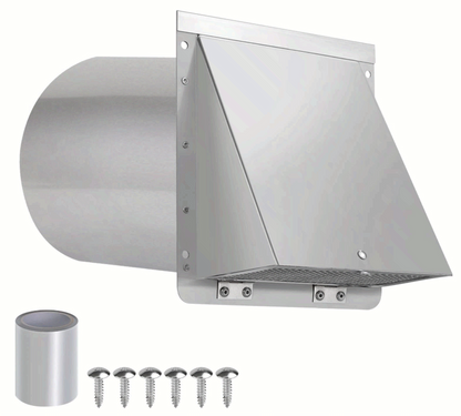 8 Inch Stainless Steel Wall Vent Hood with Screen & Damper for Exhaust Air - NEW!