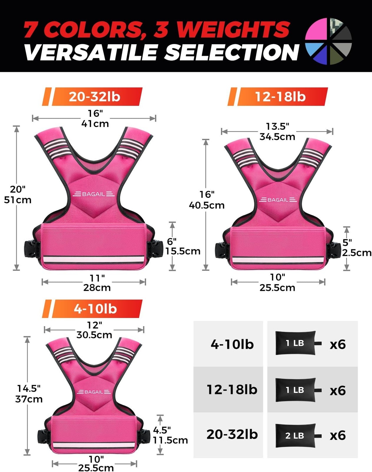 BAGAIL Adjustable Weighted Vest for Women 12-18 lbs, Pink Rucking Gear - NEW!