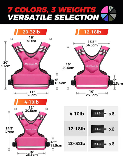 BAGAIL Adjustable Weighted Vest for Women 12-18 lbs, Pink Rucking Gear - NEW!