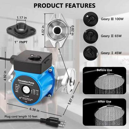 ZAIGANMA Hot Water Recirculating Pump, Stainless Steel, 3 Speed, 13GPM - New!