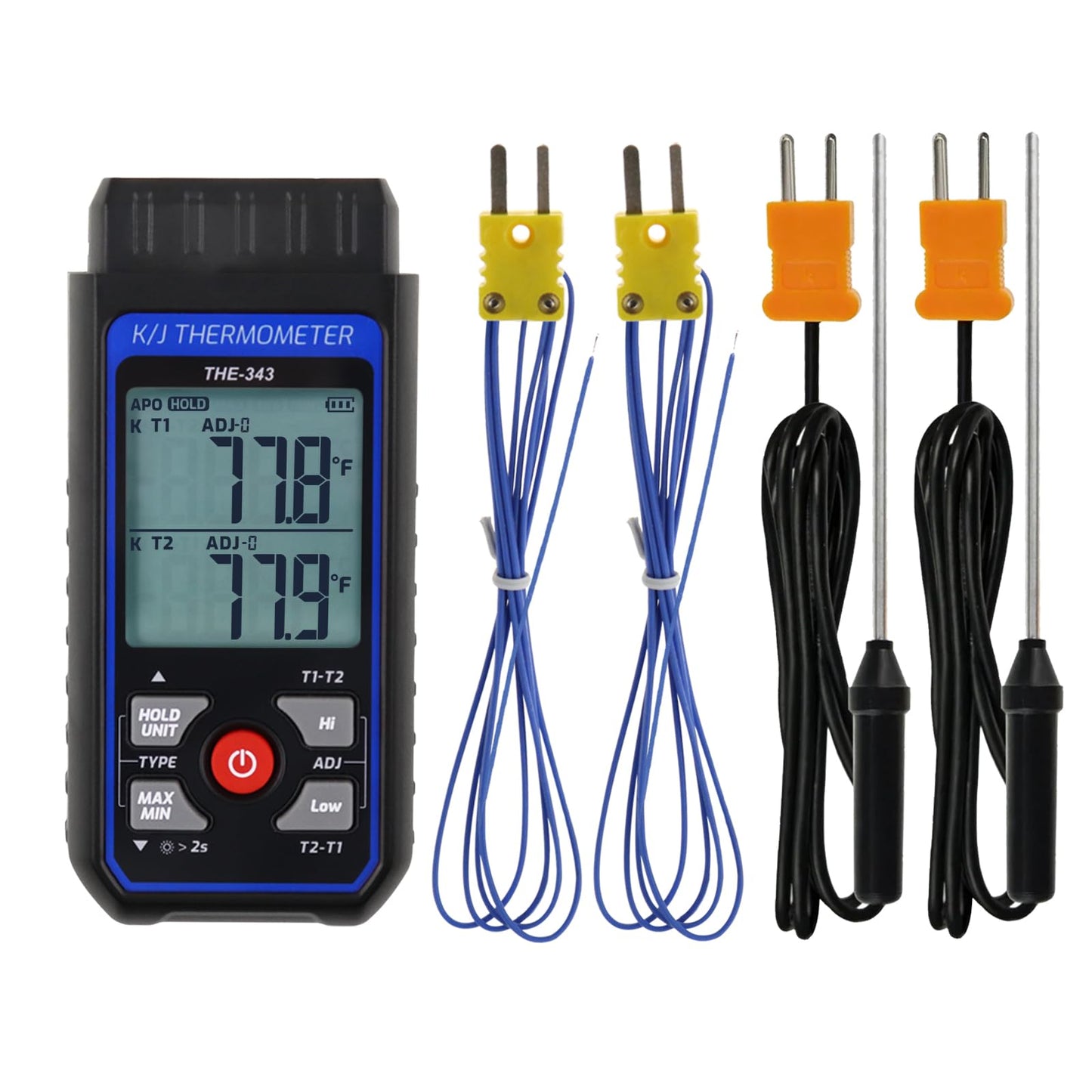 Digital K/J Thermocouple Thermometer with 4 Probes, HVAC Temperature Meter, NEW!