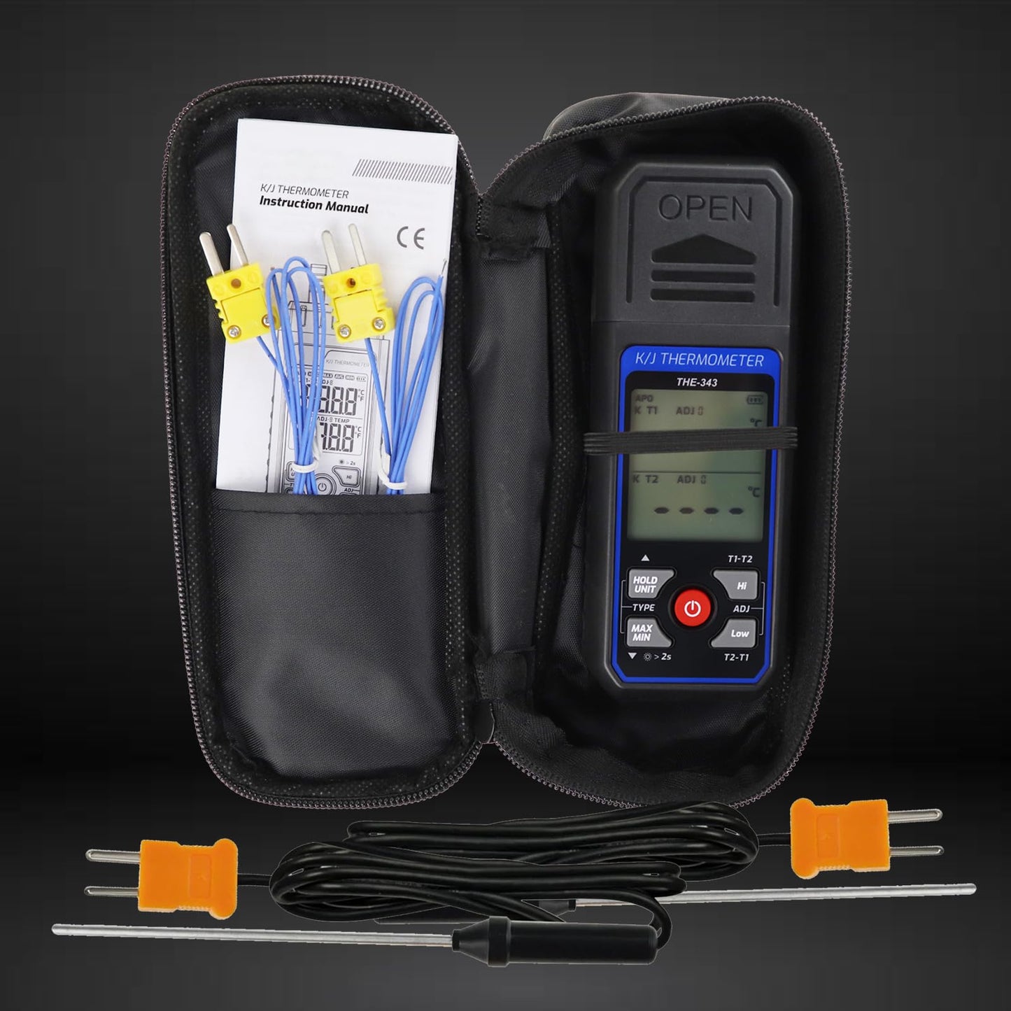 Digital K/J Thermocouple Thermometer with 4 Probes, HVAC Temperature Meter, NEW!