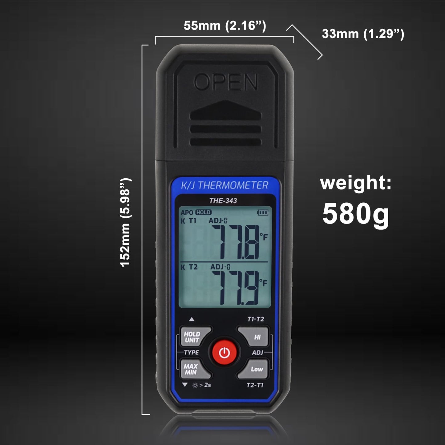 Digital K/J Thermocouple Thermometer with 4 Probes, HVAC Temperature Meter, NEW!