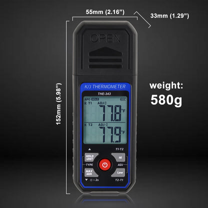 Digital K/J Thermocouple Thermometer with 4 Probes, HVAC Temperature Meter, NEW!