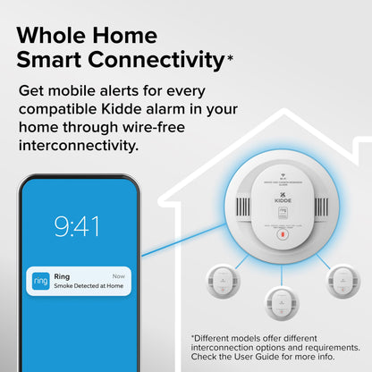 Kidde RGSAR-RW Wired + Battery Smart WiFi Smoke Alarm with Ring Alerts - New!