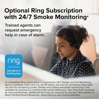 Kidde RGSAR-RW Wired + Battery Smart WiFi Smoke Alarm with Ring Alerts - New!