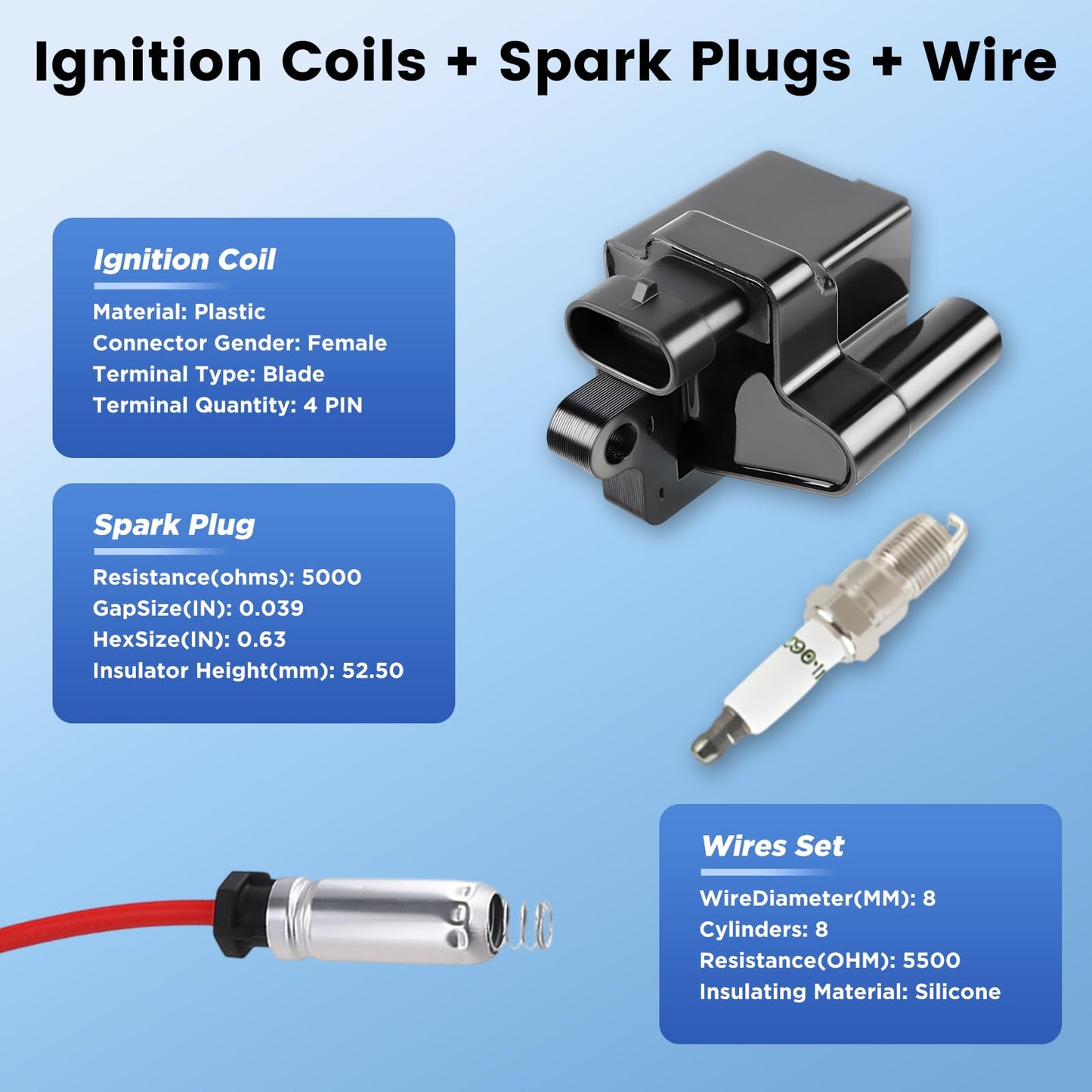 8Pcs UF-271 Ignition Coil Set & Spark Plugs GM 4.8L-8.1L V8 Models -  NEW!