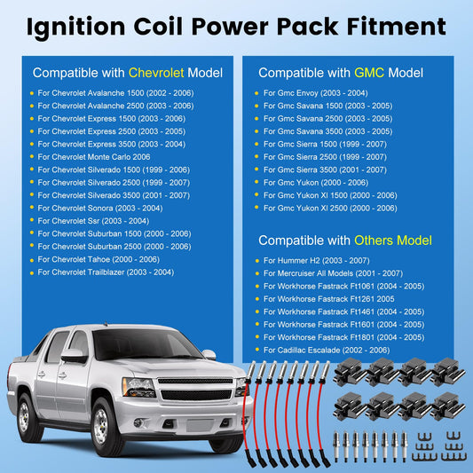 8Pcs UF-271 Ignition Coil Set & Spark Plugs GM 4.8L-8.1L V8 Models -  NEW!