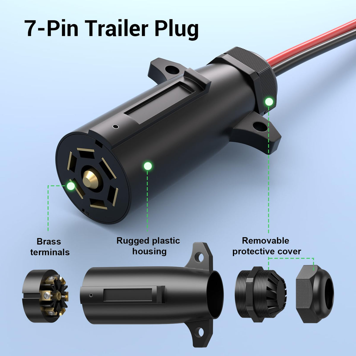 2PACK -7-Way Trailer Plug to 2-Pin SAE Adapter Cable, 10 AWG, 2 FT, 12V RV - BRAND NEW!