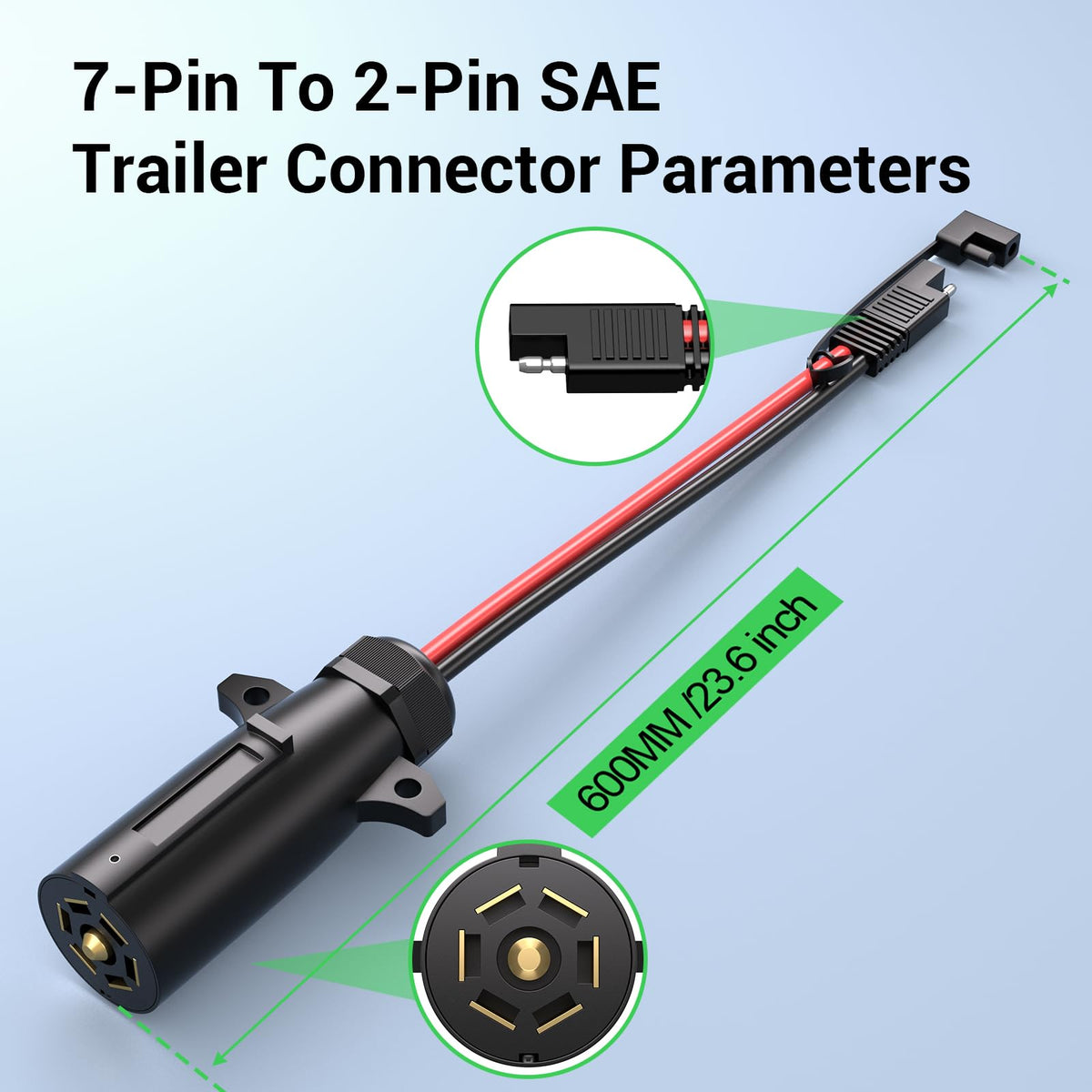 2PACK -7-Way Trailer Plug to 2-Pin SAE Adapter Cable, 10 AWG, 2 FT, 12V RV - BRAND NEW!