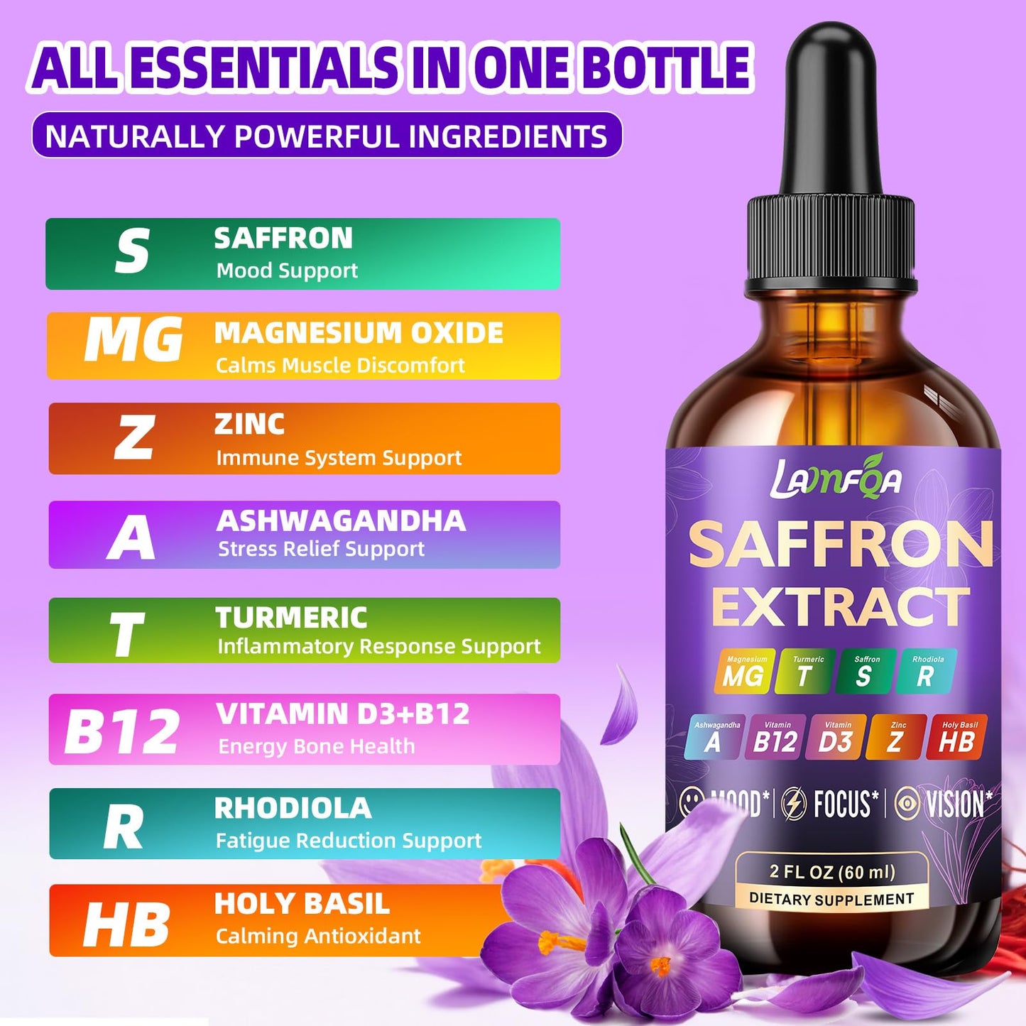 LAMFQA Saffron Extract for Anxiety Relief, Mood & Eye Health, 2 oz, Exp. 11/27