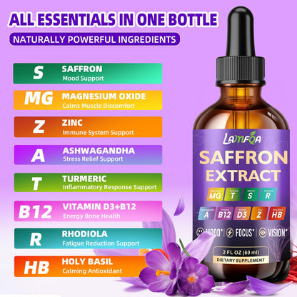 LAMFQA Saffron Extract for Anxiety Relief, Mood & Eye Health, 2 oz, Exp. 11/27
