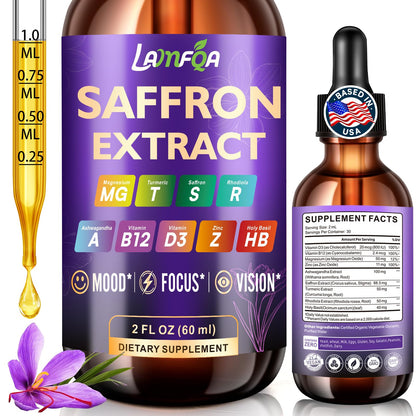 LAMFQA Saffron Extract for Anxiety Relief, Mood & Eye Health, 2 oz, Exp. 11/27