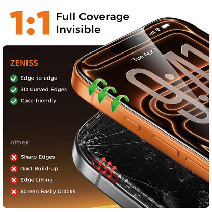 NeverBreak Military Grade 9H+ iPhone 17 Pro / 15 + Screen Protector 2 Pack, New!
