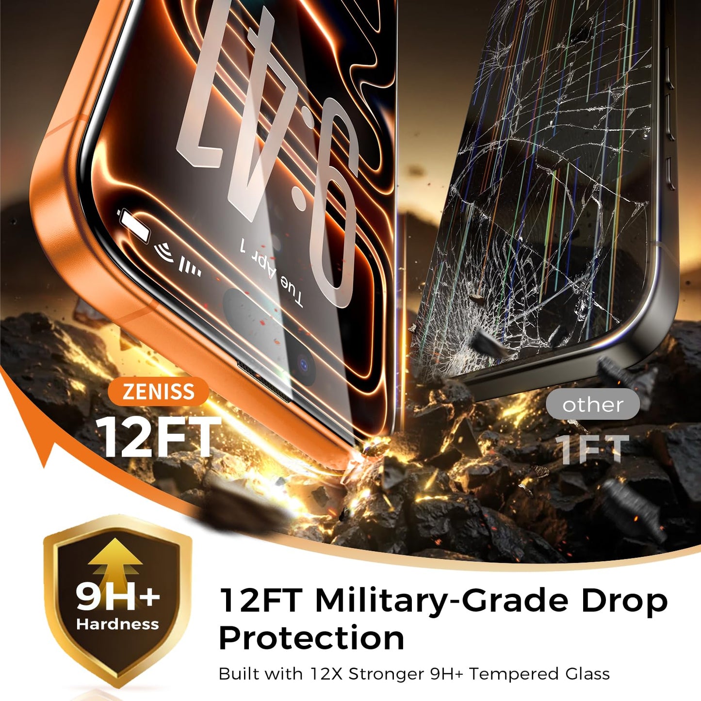 NeverBreak Military Grade 9H+ iPhone 17 Pro / 15 + Screen Protector 2 Pack, New!