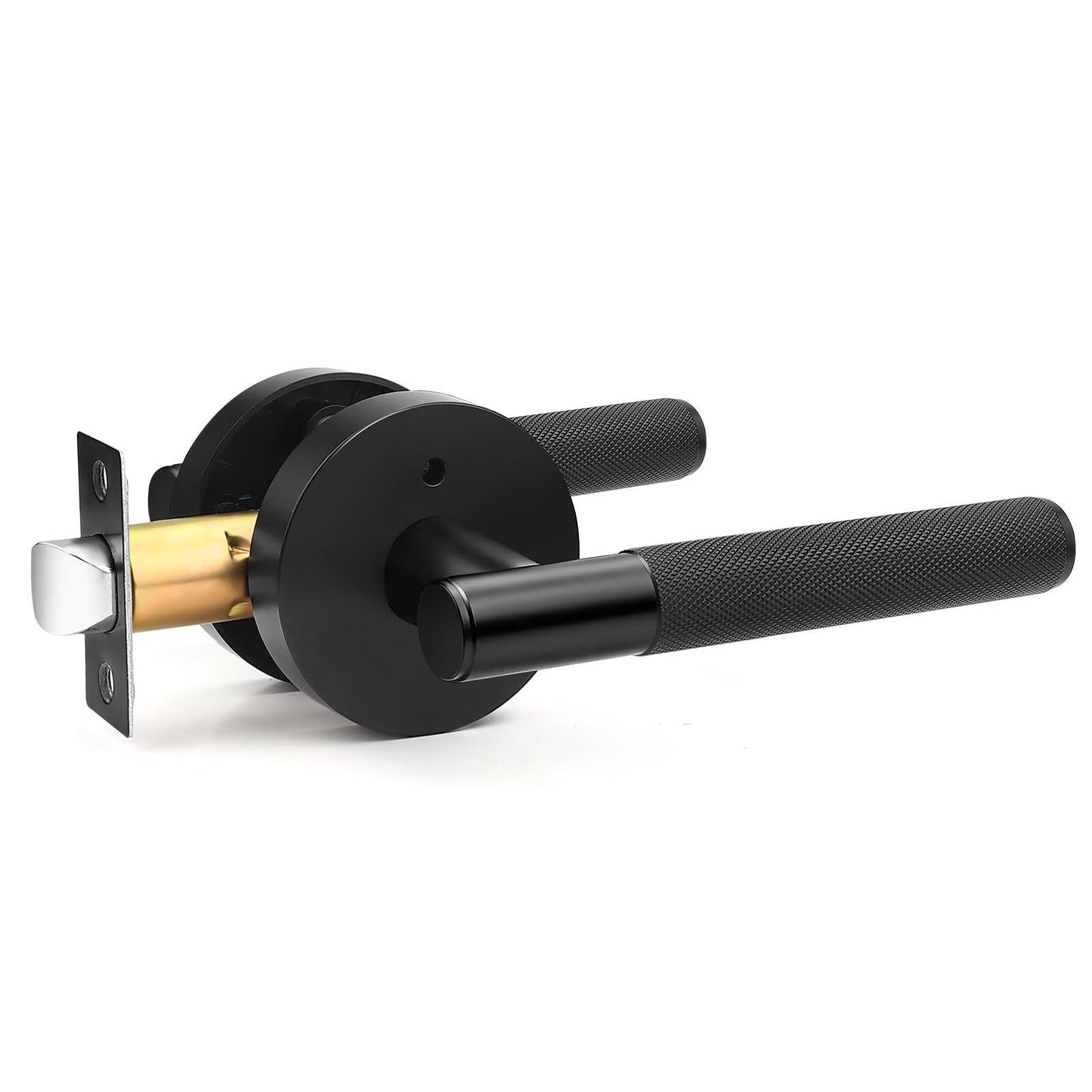 Nizado Black Knurled Privacy Door Handle Locking, Adjustable Latch, Modern Fit - NEW!