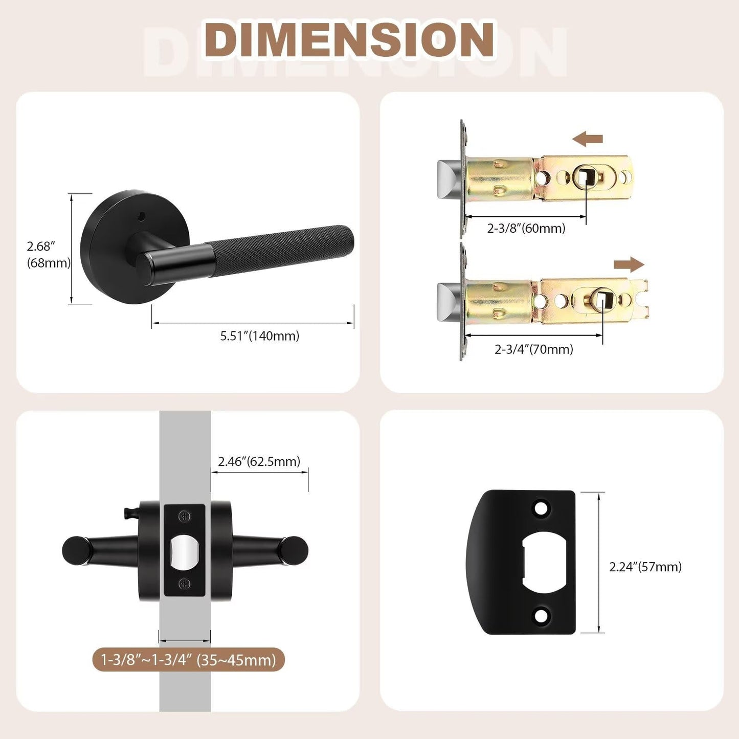 Nizado Black Knurled Privacy Door Handle Locking, Adjustable Latch, Modern Fit - NEW!