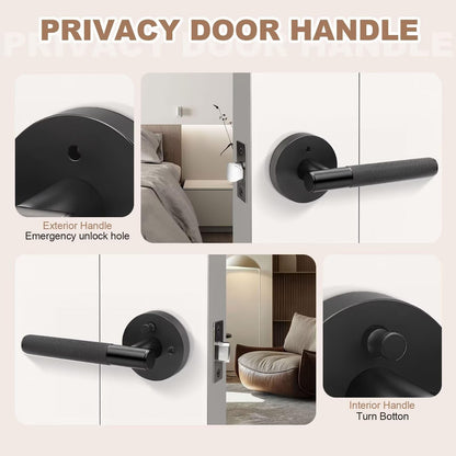 Nizado Black Knurled Privacy Door Handle Locking, Adjustable Latch, Modern Fit - NEW!