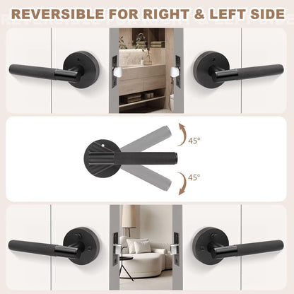 Nizado Black Knurled Privacy Door Handle Locking, Adjustable Latch, Modern Fit - NEW!