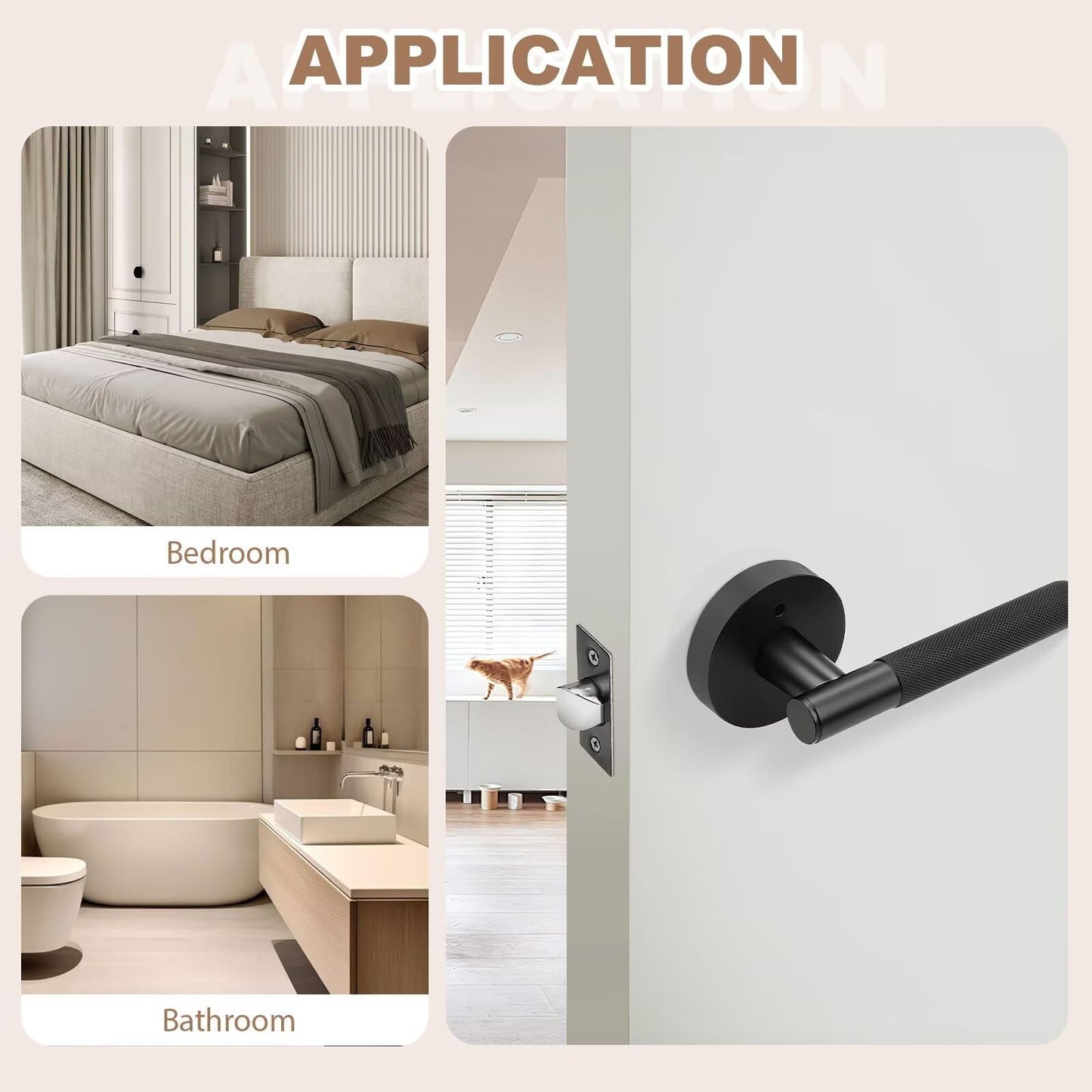 Nizado Black Knurled Privacy Door Handle Locking, Adjustable Latch, Modern Fit - NEW!