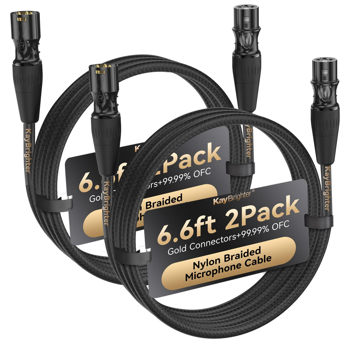 Kaybrighter 6.6ft XLR Cables 2 Pack, Noise-Free Microphone Cable, Gold Connectors - NEW!