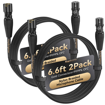 Kaybrighter 6.6ft XLR Cables 2 Pack, Noise-Free Microphone Cable, Gold Connectors - NEW!