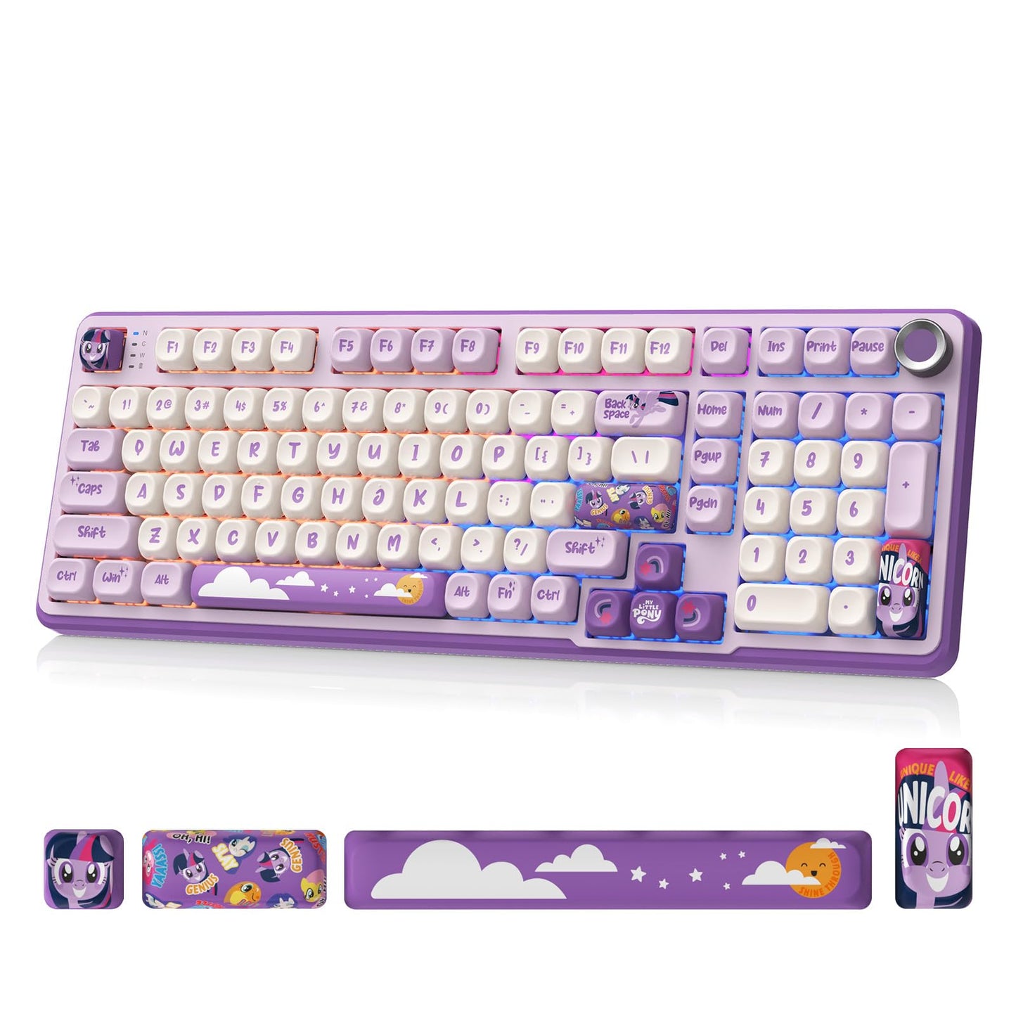 My Little Pony Wireless Mechanical Keyboard - RGB Gaming, 101 Keys, Purple, New!
