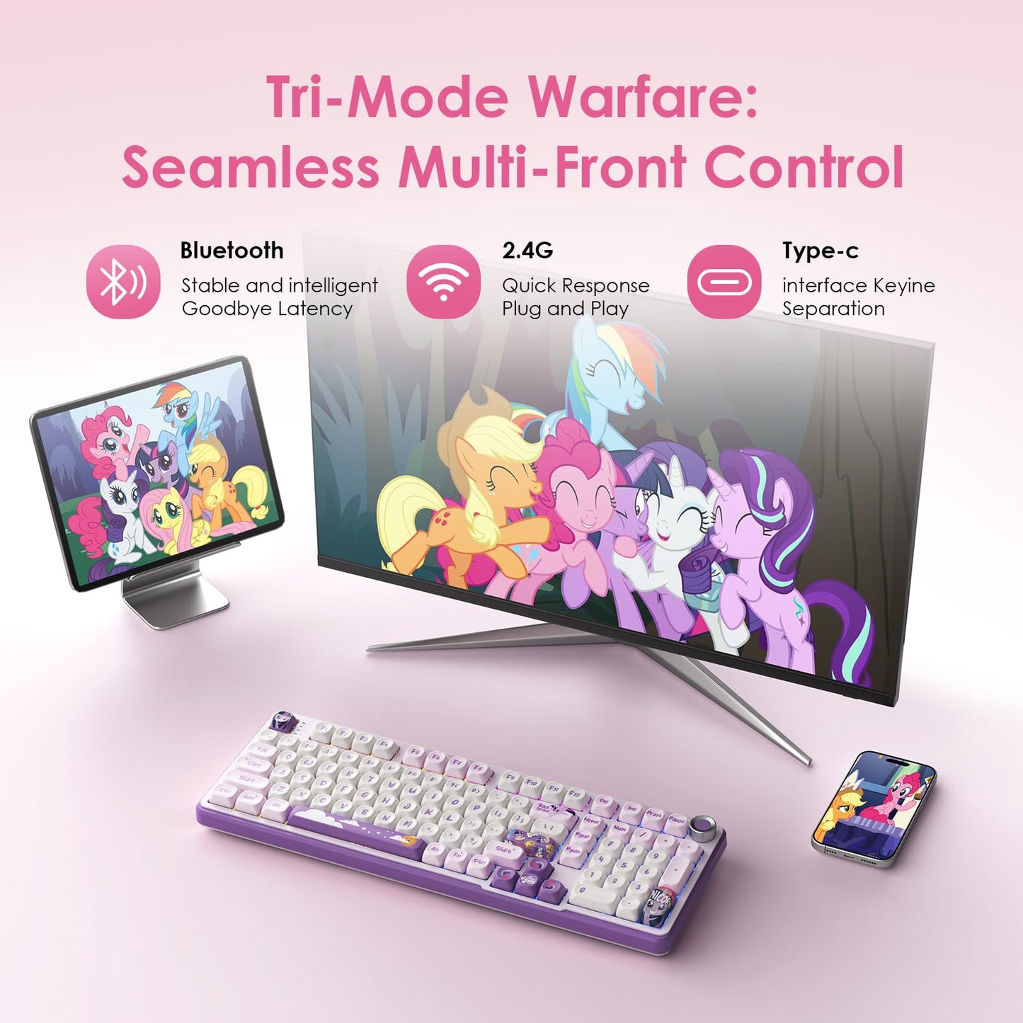 My Little Pony Wireless Mechanical Keyboard - RGB Gaming, 101 Keys, Purple, New!