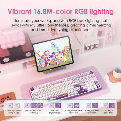 My Little Pony Wireless Mechanical Keyboard - RGB Gaming, 101 Keys, Purple, New!