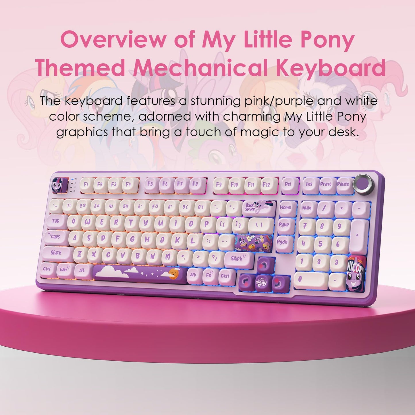 My Little Pony Wireless Mechanical Keyboard - RGB Gaming, 101 Keys, Purple, New!