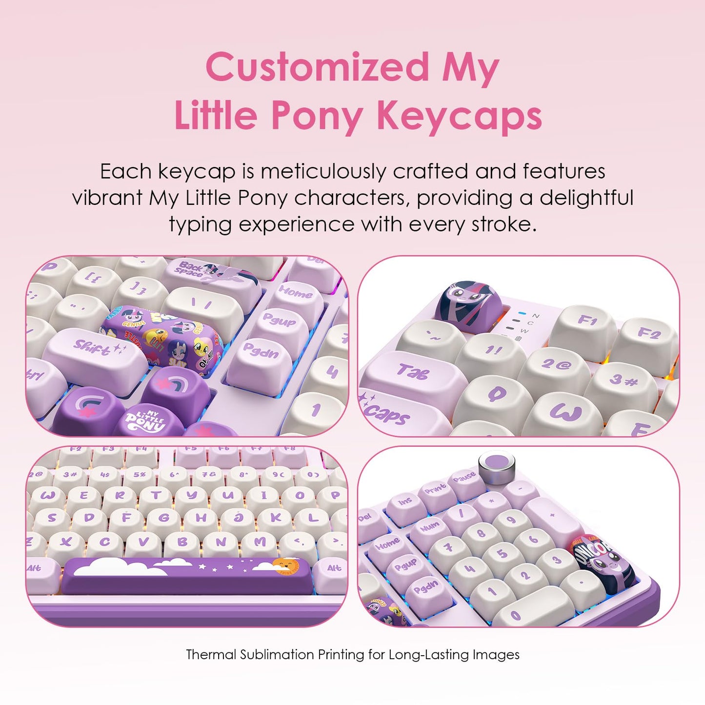 My Little Pony Wireless Mechanical Keyboard - RGB Gaming, 101 Keys, Purple, New!