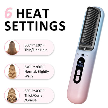 BEAUTYOVO TSA-Friendly Cordless Hair Straightener Brush - Travel Ready Styling Tool - NEW!