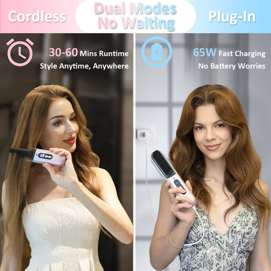 BEAUTYOVO TSA-Friendly Cordless Hair Straightener Brush - Travel Ready Styling Tool - NEW!