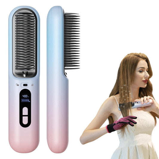 BEAUTYOVO TSA-Friendly Cordless Hair Straightener Brush - Travel Ready Styling Tool - NEW!