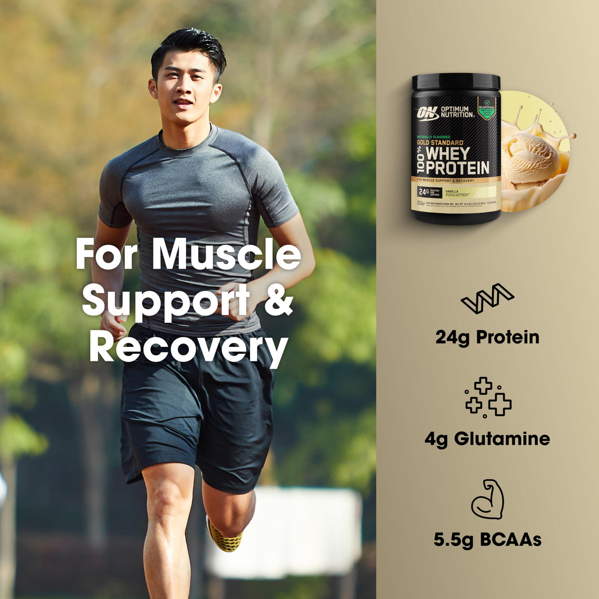 Optimum Nutrition Gold Standard Whey Protein Powder, Vanilla, 1.02LB - 24g Protein